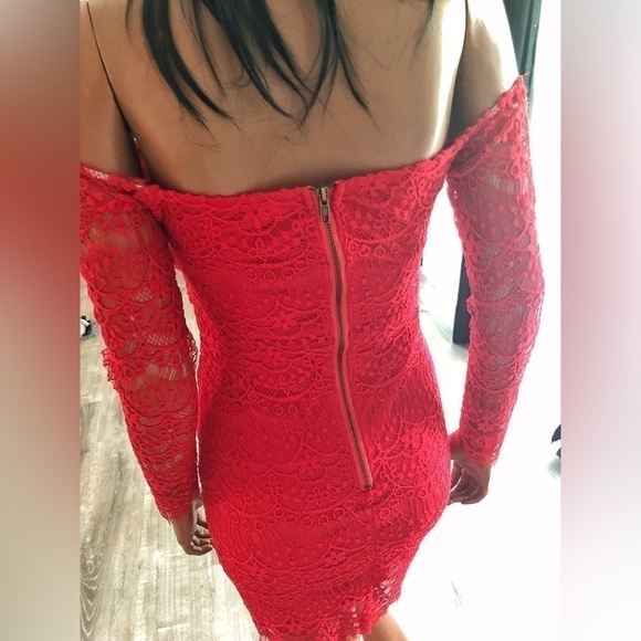 Little Red Dress Size Small Lace Off-Shoulder Lady in Red🔥 - Picture 4 of 6